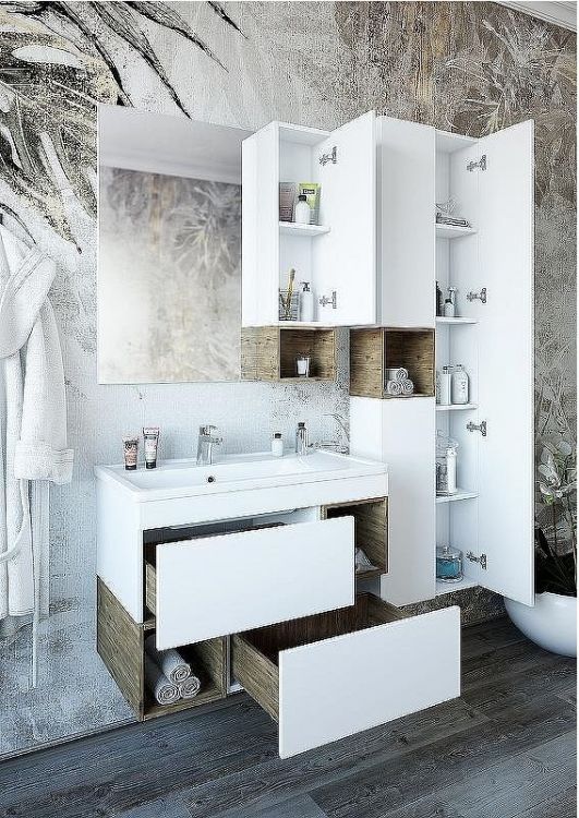 Шкаф пенал Sanflor Даллас 50 R С04837 подвесной Белый матовый Дуб рустикальный