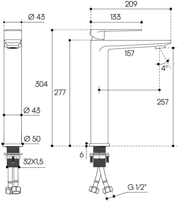 Смеситель для раковины L AQUEDUTO LINHA,  хром (LIN0300)