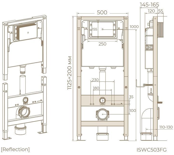 Инсталляция Knotlor Reflection ISWC503FG для унитаза без клавиши смыва