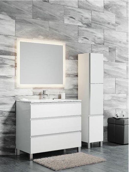 Шкаф пенал SanVit Авеню-3 К 32 pavenu3w с бельевой корзиной Белый глянцевый