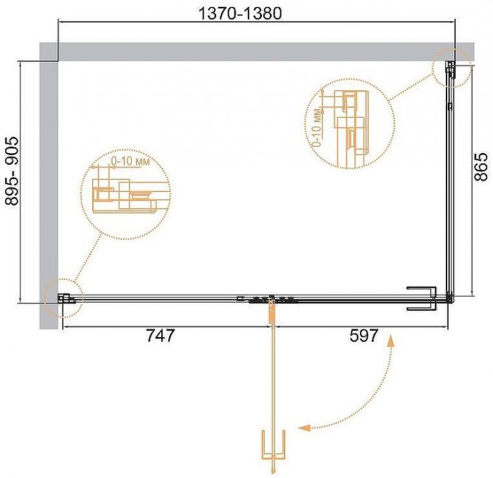 Душевой уголок Cezares Bellagio 140x90 BELLAGIO-AH-1-140/90-C-BORO профиль Золото брашированное стекло прозрачное