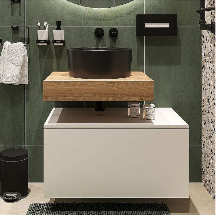 Комплект мебели для ванной STWORKI Ольборг 80 482712 подвесная Белая матовая Дуб французский