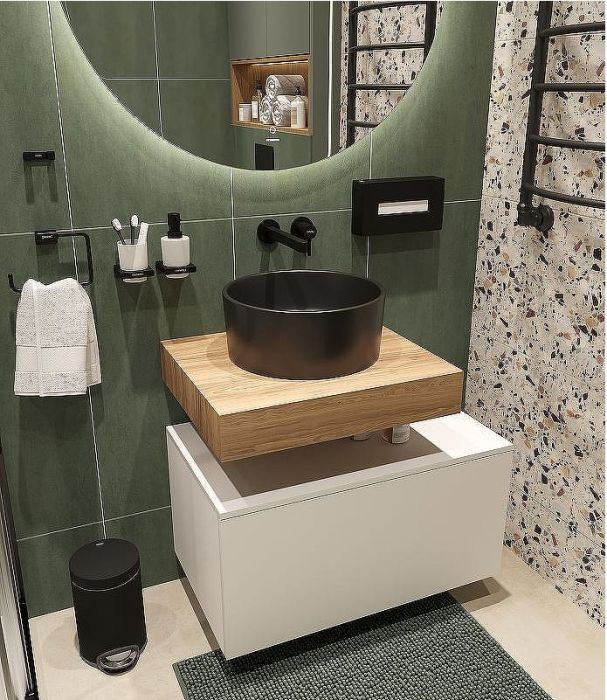 Комплект мебели для ванной STWORKI Ольборг 80 482712 подвесная Белая матовая Дуб французский