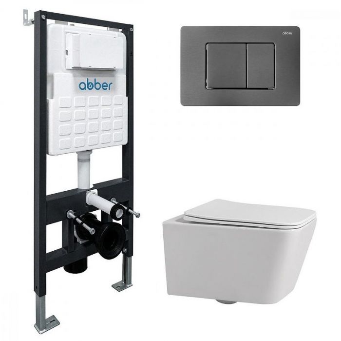 Комплект унитаза Abber Rechteck AC1201-AC0105-AC0120NG с сиденьем Микролифт и клавишей смыва цвет Никель