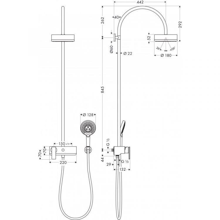 AXOR Citterio Showerpipe с термостатом и верхним душем 1/2 хром 39620000 AXOR Citterio Showerpipe с термостатом и верхним душем 1/2 хром 39620000