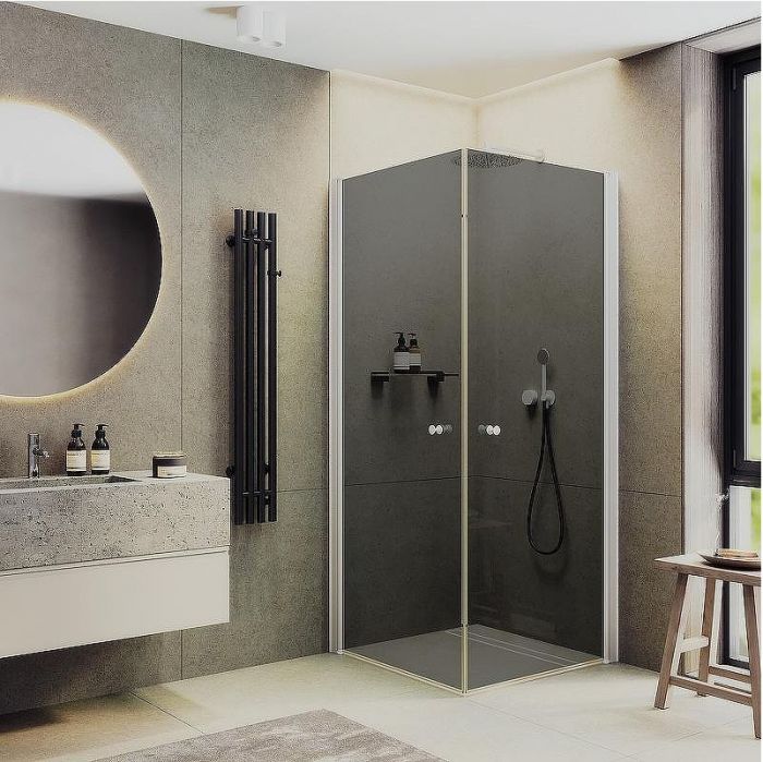 Душевой уголок Maybah Glass MGY-1296-1 800x800x1980 на монопетлях Белый стекло графитовое