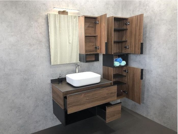 Зеркало со шкафом Comforty Штутгарт 90 00004151038 Дуб темно-коричневый Черное матовое