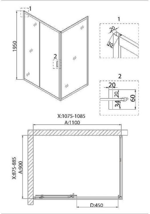Душевой уголок Niagara Nova 110х90 NG-62-11A-A90 профиль Хром стекло прозрачное