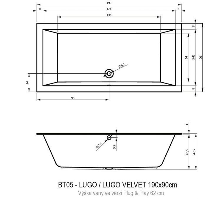 Акриловая ванна RIHO LUGO Plug&Play 190x90 RIGHT, BD6900500000000 Акриловая ванна RIHO LUGO Plug&Play 190x90 RIGHT, BD6900500000000