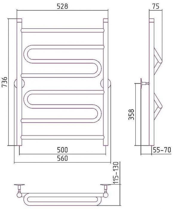 Водяной полотенцесушитель Сунержа Стилье Универсал-51 800х500 00651-8050 Хром