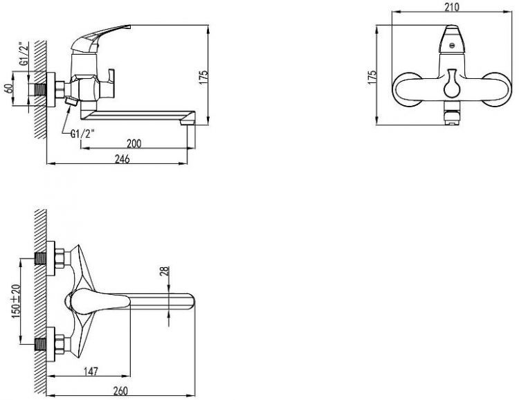 Смеситель для ванны AWP Agura S0717C цвет Хром