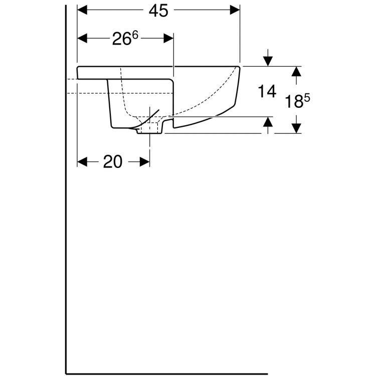 Раковина Geberit VariForm полувстраиваемая квадратной формы, 55х45 см, с отв. под смеситель, с отв. перелива [500.681.01.1]