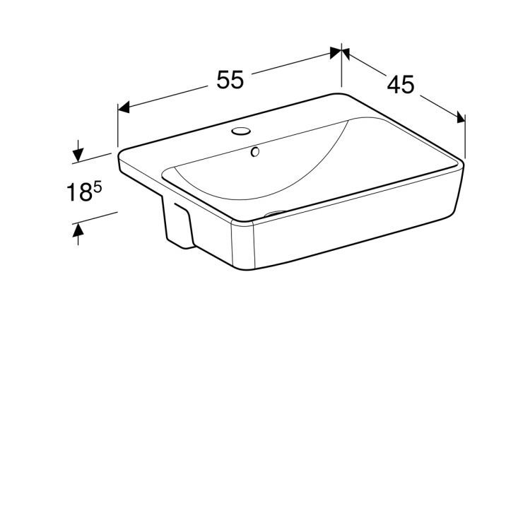 Раковина Geberit VariForm полувстраиваемая квадратной формы, 55х45 см, с отв. под смеситель, с отв. перелива [500.681.01.1]