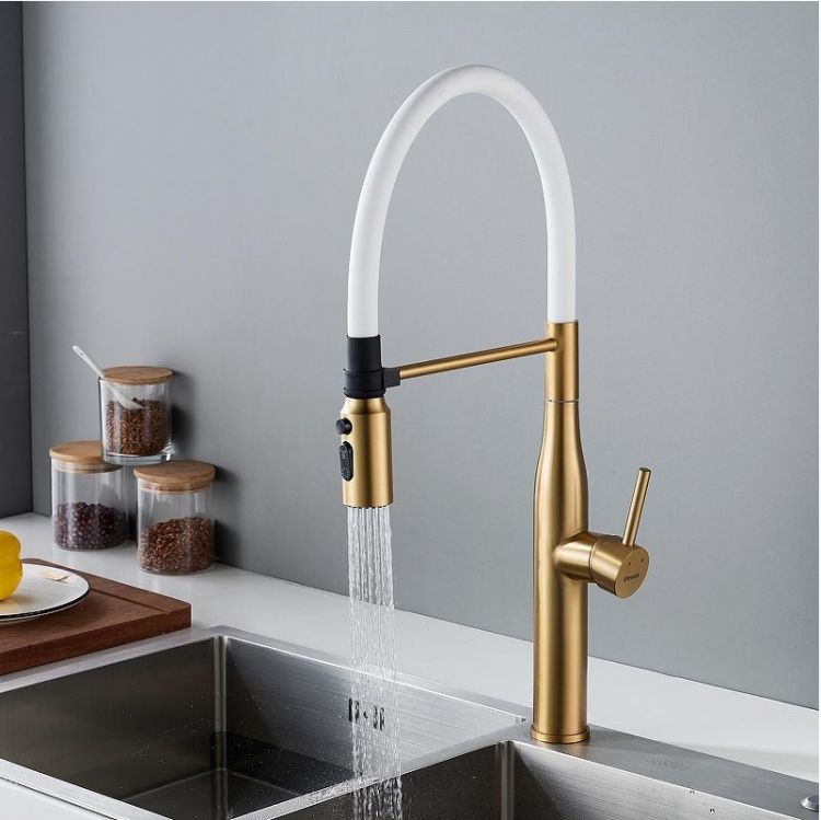 Смеситель для кухни Shevanik S123G-1 цвет Золотой сатин Белый Смеситель для кухни Shevanik S123G-1 цвет Золотой сатин Белый