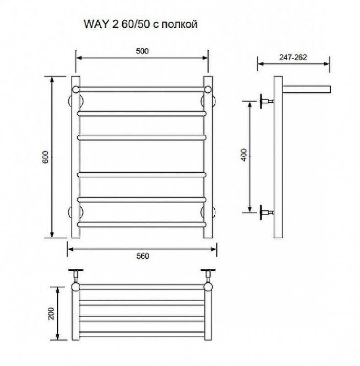 Электрический полотенцесушитель Ника Way-2 60/50 U с полкой Хром