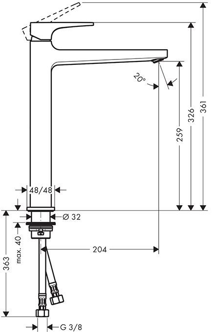 Hansgrohe Metropol Смеситель для раковины, на 1 отв, с донным клапаном, излив: 20.4см, цвет: черный матовый