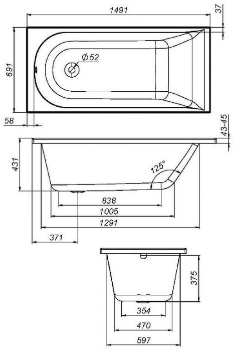 Акриловая ванна AM.PM Spirit 150x70 без гидромассажа