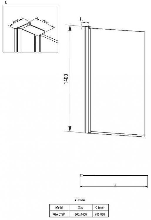 Шторка на ванну Deante Alpinia 80 KGA_072P профиль Хром стекло прозрачное