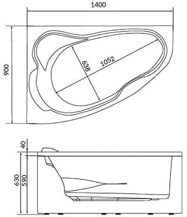 Акриловая ванна Creto Glaze 140х90 L 16-14090L без гидромассажа