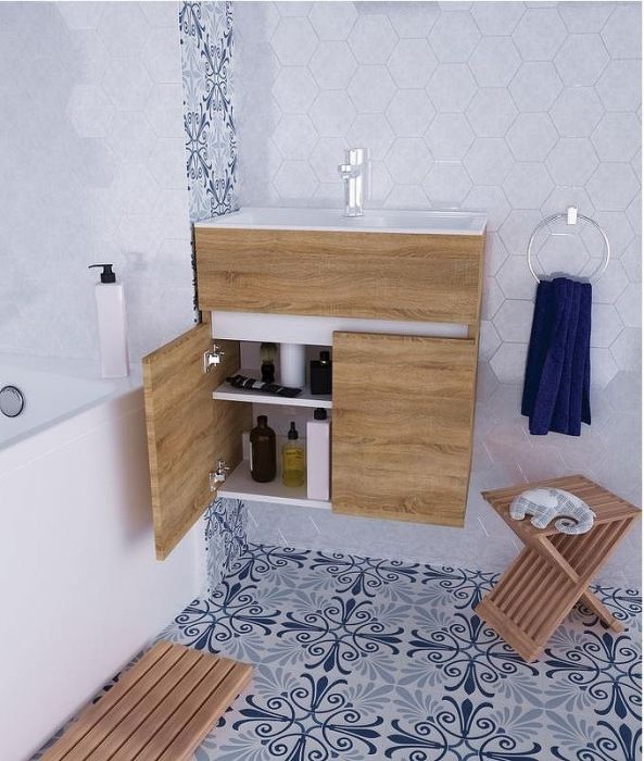 Тумба с раковиной 1MarKa Mira 60 У75337 подвесная Дуб Сонома