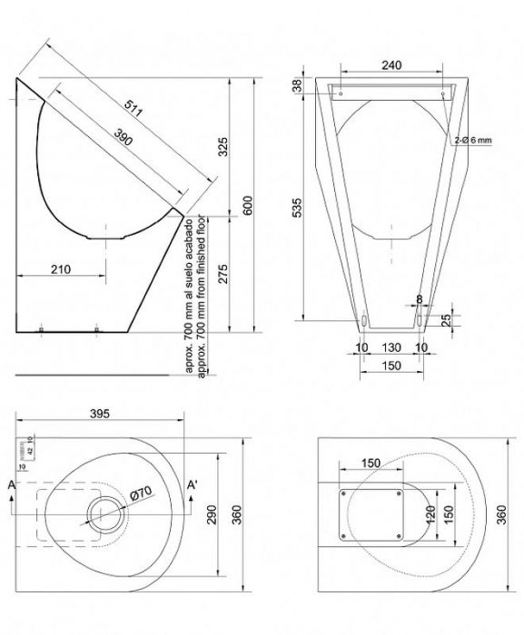 Писсуар Nofer 13004.70.S подвесной цвет Нержавеющая сталь матовая