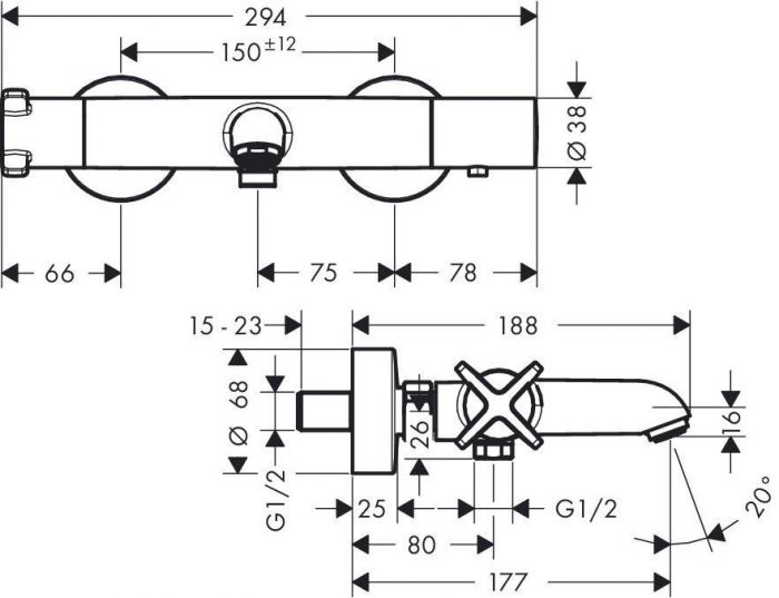 Axor Citterio E, Термостат для ванны, внешний монтаж, цвет: хром