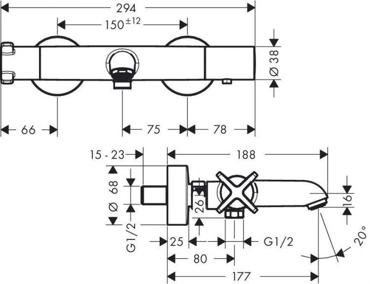 Axor Citterio E, Термостат для ванны, внешний монтаж, цвет: хром