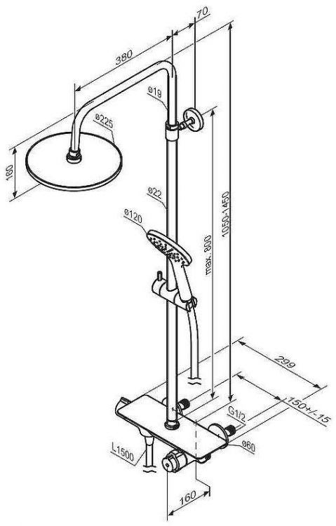 Душевая система Damixa Jupiter 977750300 с термостатом Черная матовая Душевая система Damixa Jupiter 977750300 с термостатом Черная матовая