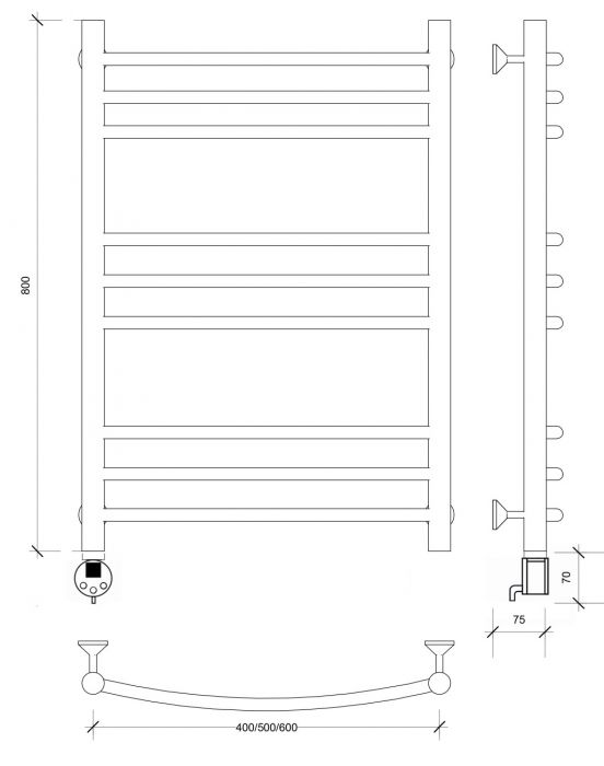 Полотенцесушитель электрический Secado Милан 3 80x40 черный матовый