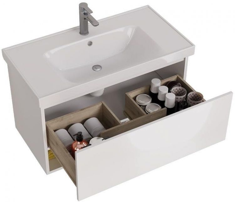 Тумба под раковину Dreja Perfecto 90 99.0808 подвесная Белый глянец