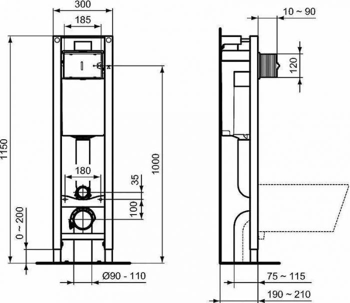 Комплект унитаза с инсталляцией Ideal Standard Prosys Eco Frame Exacto X022601 с сиденьем Микролифт