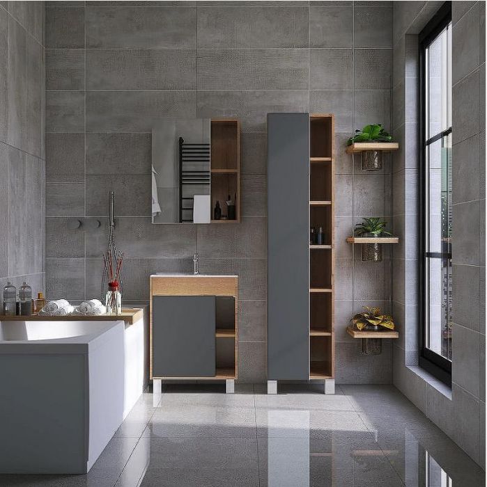 Тумба под раковину VIANT Бостон 60 VBOS60COG-T1ST Графит матовый Дуб Вотан