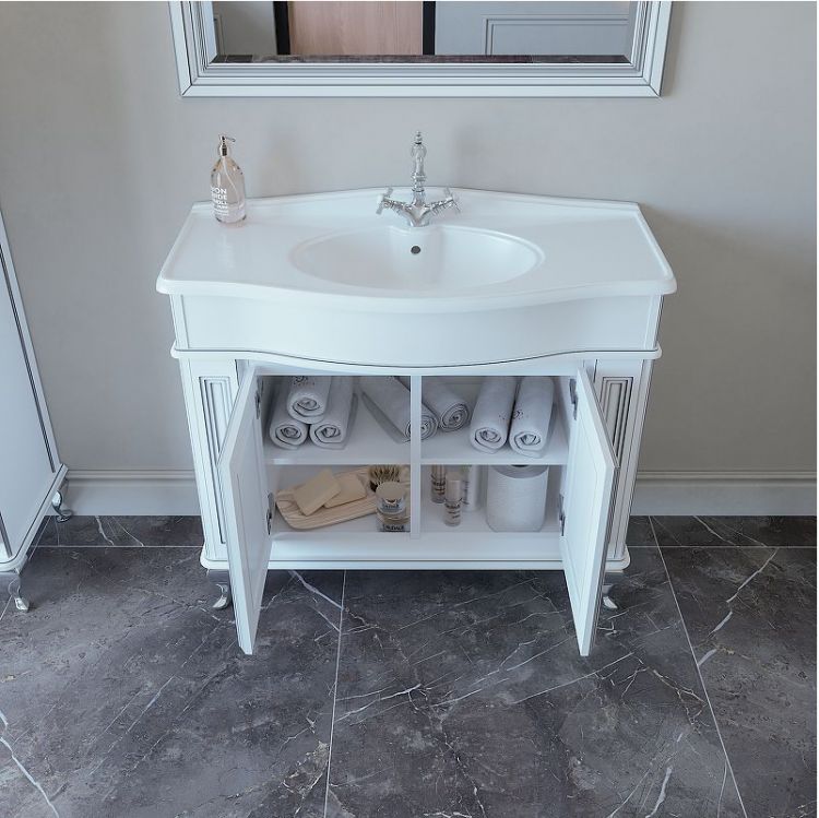 Тумба под раковину Caprigo Fresco 100 10614G-021.CRM.00.05 цвет Белый с серебрянной патиной Тумба под раковину Caprigo Fresco 100 10614G-021.CRM.00.05 цвет Белый с серебрянной патиной