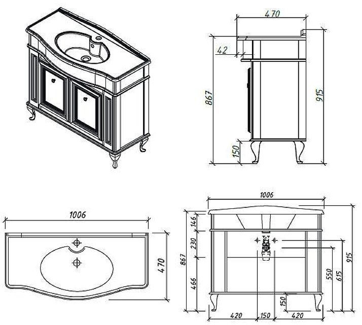Тумба под раковину Caprigo Fresco 100 10614G-021.CRM.00.05 цвет Белый с серебрянной патиной Тумба под раковину Caprigo Fresco 100 10614G-021.CRM.00.05 цвет Белый с серебрянной патиной