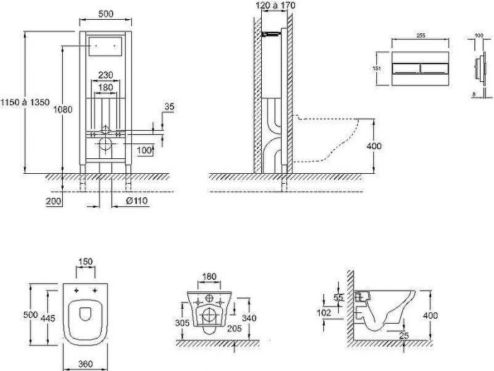 Комплект унитаза с инсталляцией Jacob Delafon Vox E21744RU-00 с сиденьем Микролифт и клавишей смыва Хром