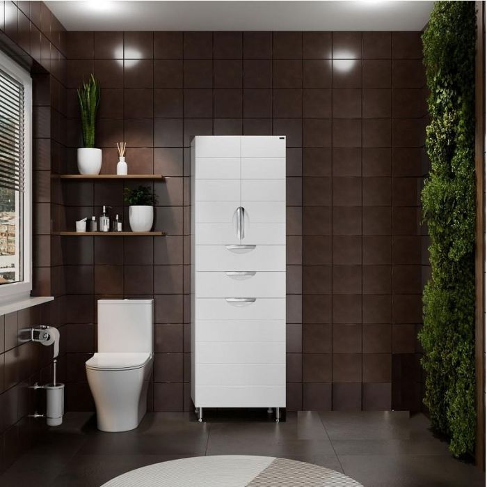 Шкаф пенал СанТа Родос 60 506006 с бельевой корзиной цвет Белый