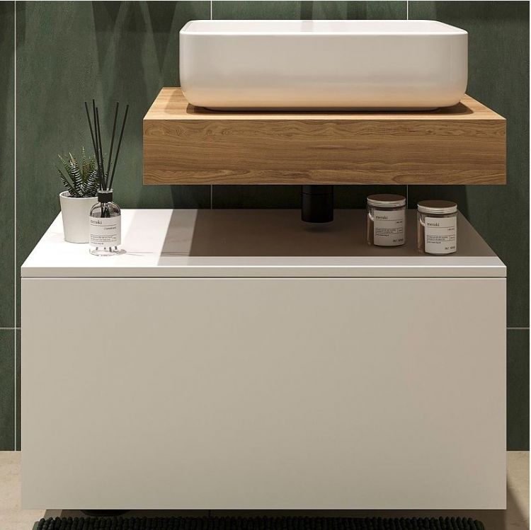 Комплект мебели для ванной STWORKI Ольборг 80 подвесной цвет Белый матовый Дуб французский