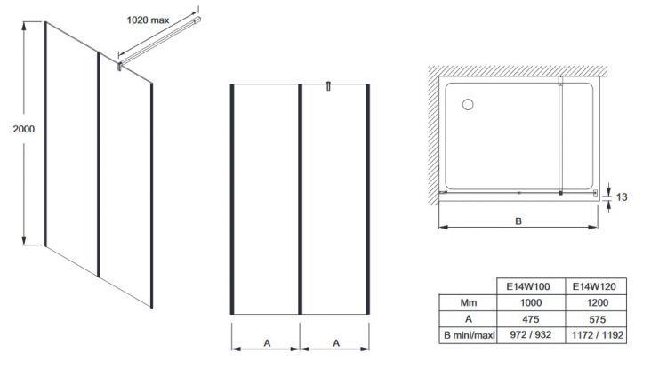 Душевая стенка Jacob Delafon Serenity 100x200 см, E14W100-BLV