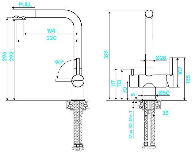 Смеситель для кухни KUCHENSTERN FOKUS-FS 401GL40 цвет Золото