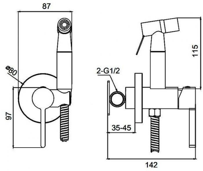 Гигиенический душ со смесителем Splenka S221.52.06 Черный матовый