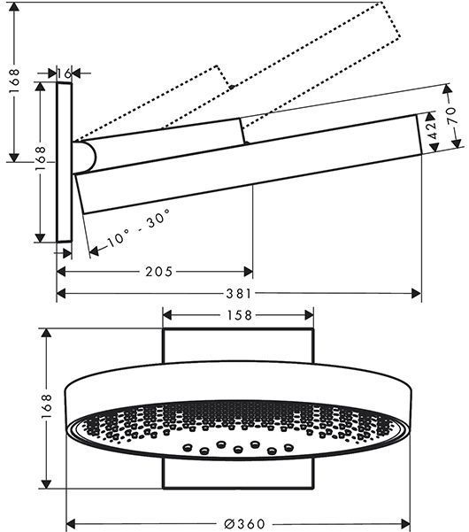 Hansgrohe Rainfinity Верхний душ, d=360мм, 3 jet, с настенным держателем, цвет: белый матовый