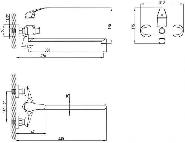 Смеситель для ванны AWP Agura S0751C универсальный цвет Хром