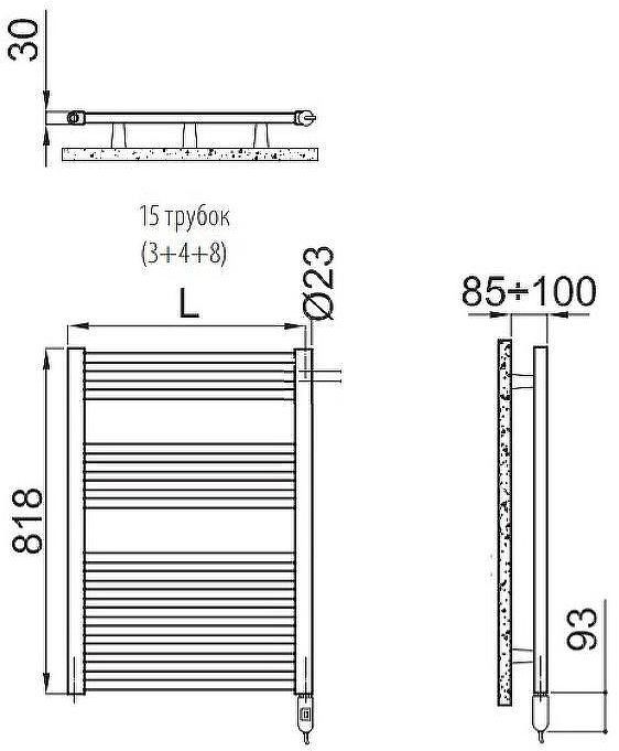 Электрический полотенцесушитель Irsap Ares 580x818 EIS058IK1IR01NNN01 Черный матовый