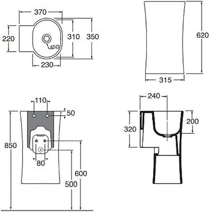 Раковина Azzurra Nativo 35 LALS035370N0BI/(NAT200/0bi)*0 Белая