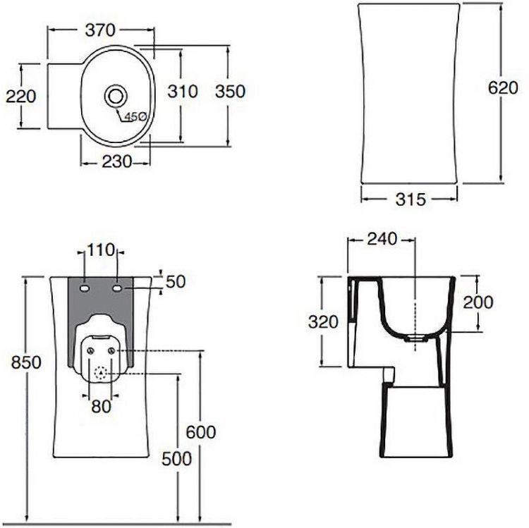 Раковина Azzurra Nativo 35 LALS035370N0BI/(NAT200/0bi)*0 Белая