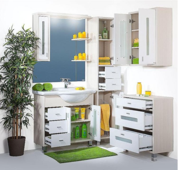 Зеркало со шкафом Бриклаер Бали 90 L 4627125412035 с подсветкой Светлая лиственница Белое глянцевое