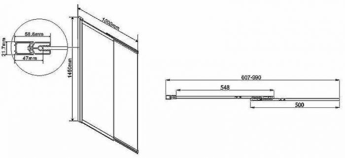 Шторка на ванну Vincea VSB-1E 100х145 VSB-1E100CLGM профиль Вороненая сталь стекло прозрачное