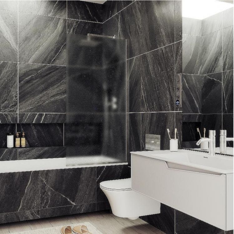 Шторка на ванну Maybah Glass MGV-92-5у 600x1400 в узком профиле Хром матовый стекло сатиновое