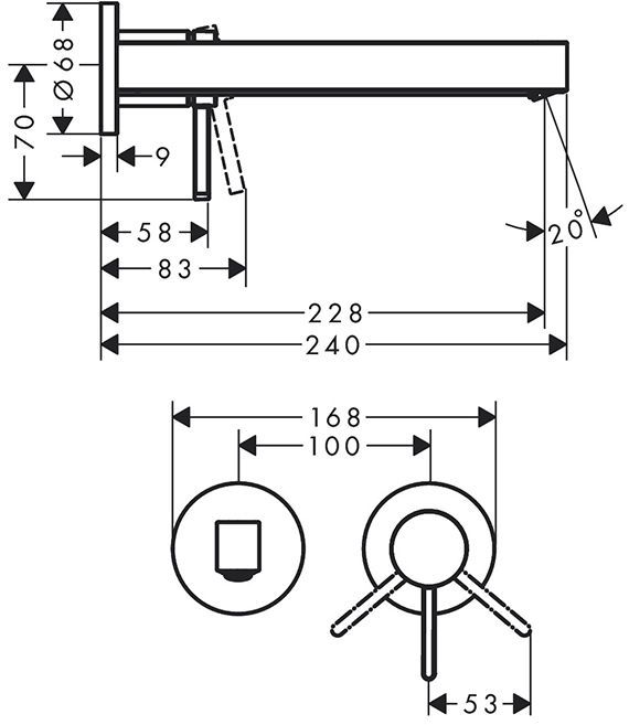 Hansgrohe Finoris Смеситель для раковины, встраиваемый, излив 22.8см., внешняя часть, цвет: черный матовый