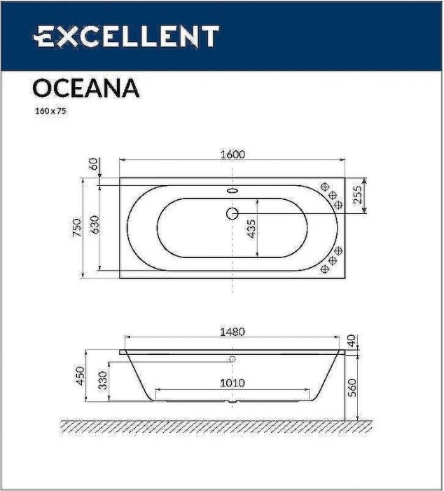 Акриловая ванна Excellent Oceana 160x75 WAEX.OCE16.SOFT.BR с гидромассажем